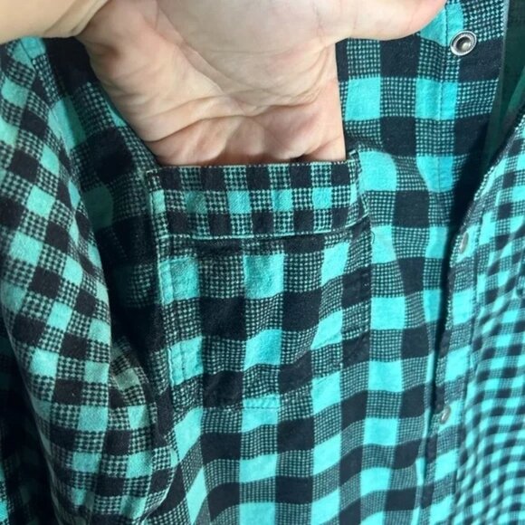 QUIKSILVER size S men’s button snap down shirt, long sleeve, teal color, pockets - Picture 4 of 6